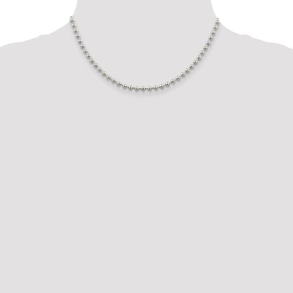 4mm Sterling Silver, Solid Beaded Chain Necklace, 16 Inch